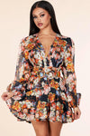 FLORAL PRINT V-NECKLINE MINI DRESS - PRIVILEGE 