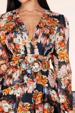 FLORAL PRINT V-NECKLINE MINI DRESS - PRIVILEGE 