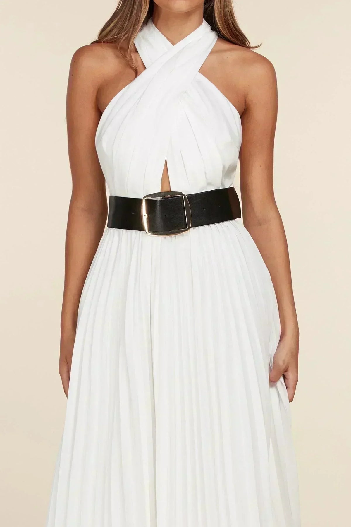 WHITE HALTER DRESS - PRIVILEGE 