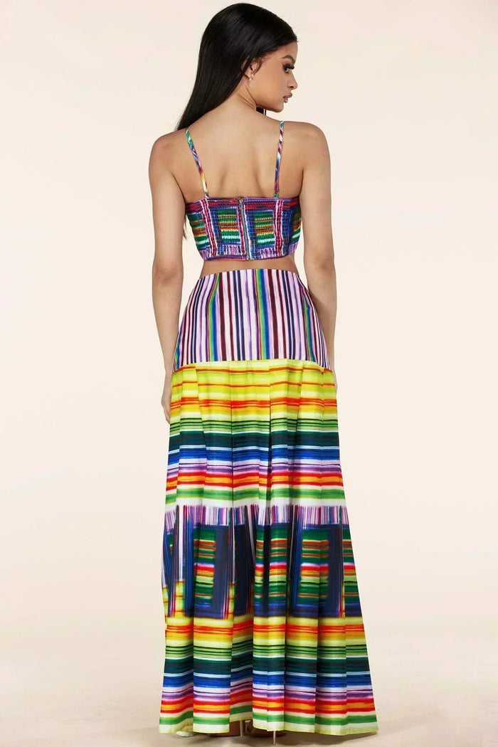 MUILIT 2PCS TIE FRONT CROP TOP WITH MAXI SKIRT - PRIVILEGE 