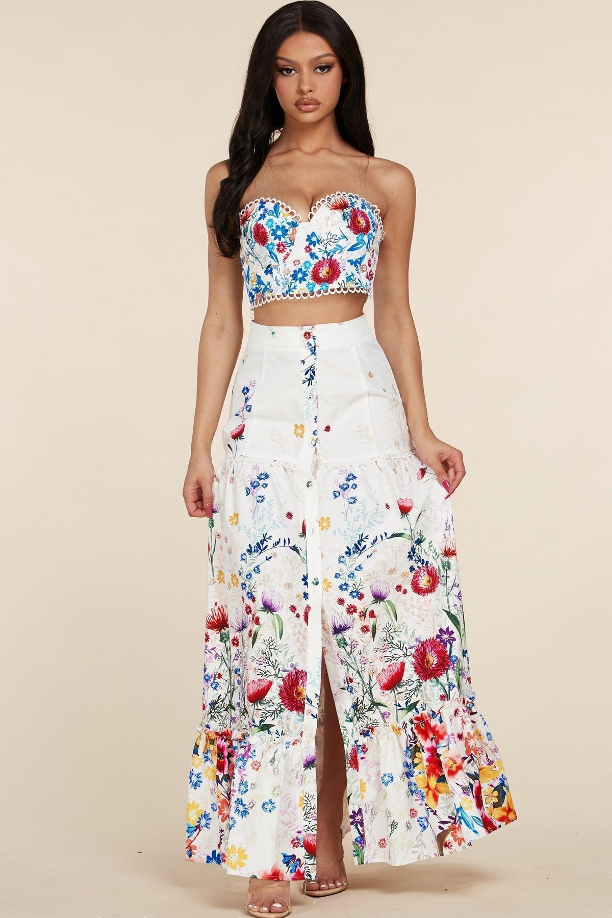 TWO PIECE FLORAL SKIRT SET - PRIVILEGE 