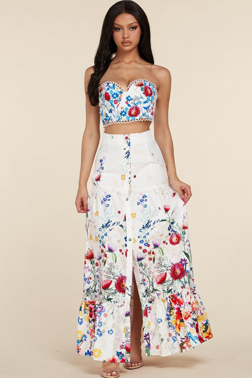 TWO PIECE FLORAL SKIRT SET - PRIVILEGE 