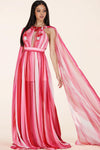 RED PINK MIX MAXI DRESS HALTER KEYHOLE FRONT - PRIVILEGE 
