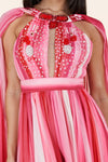 RED PINK MIX MAXI DRESS HALTER KEYHOLE FRONT - PRIVILEGE 