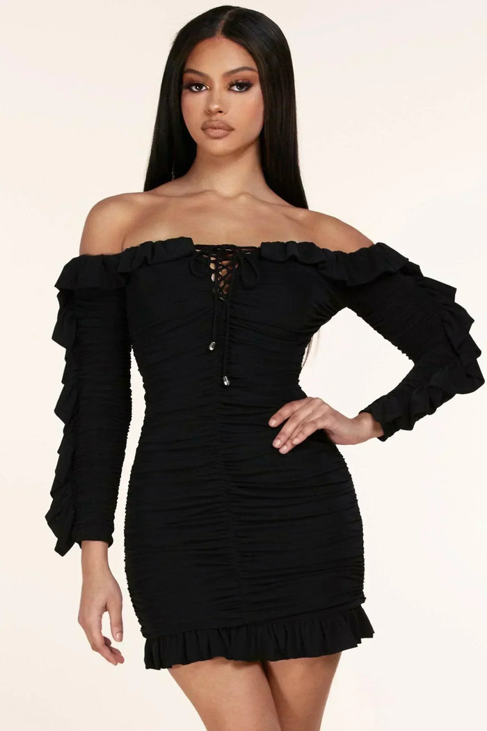 RUSHED BODYCON DRESS MINI - PRIVILEGE 