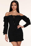 RUSHED BODYCON DRESS MINI - PRIVILEGE 