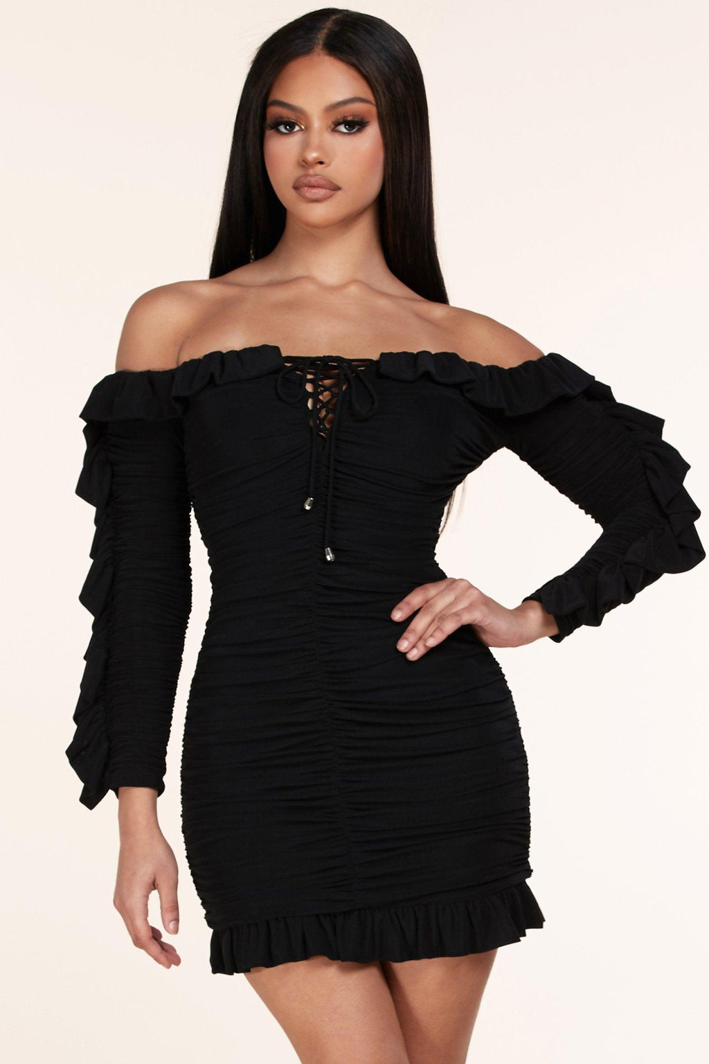 RUSHED BODYCON DRESS MINI - PRIVILEGE 