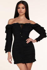 RUSHED BODYCON DRESS MINI - PRIVILEGE 