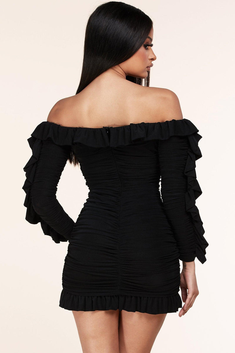 RUSHED BODYCON DRESS MINI - PRIVILEGE 