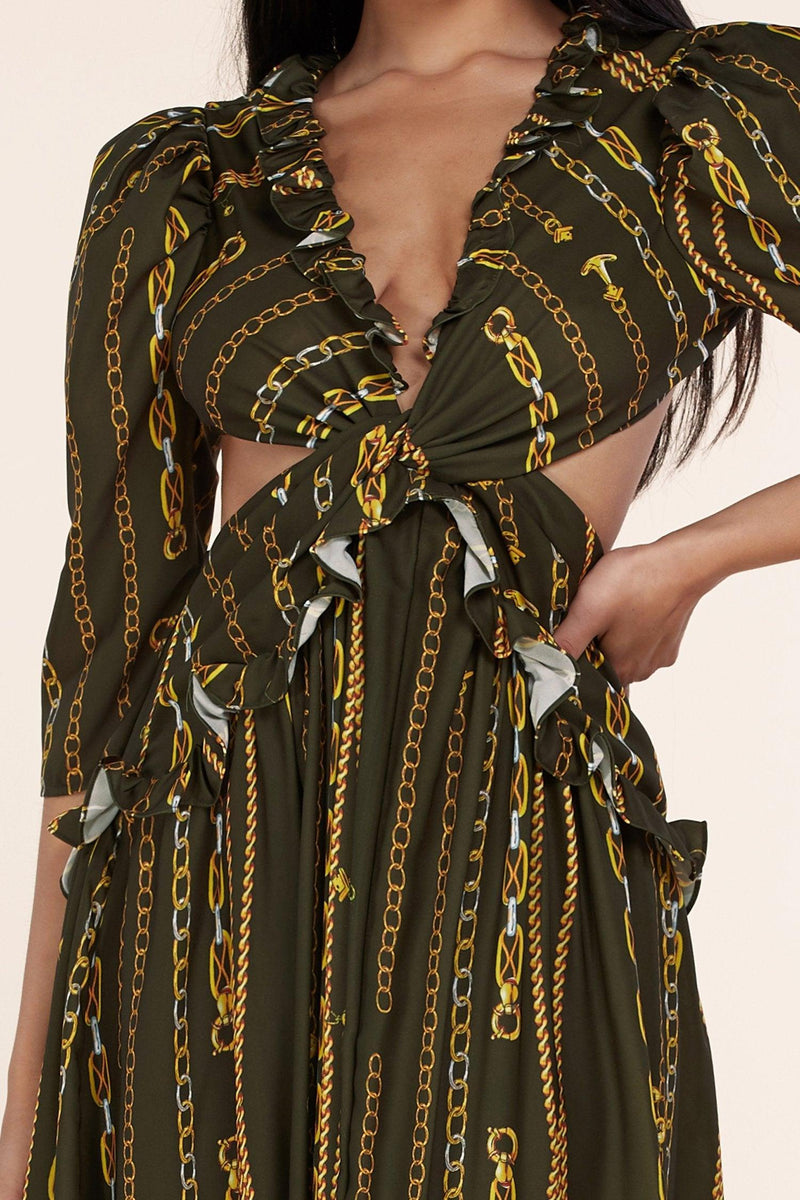 OLIVE GREEN MAXI CHAIN DRESS - PRIVILEGE 