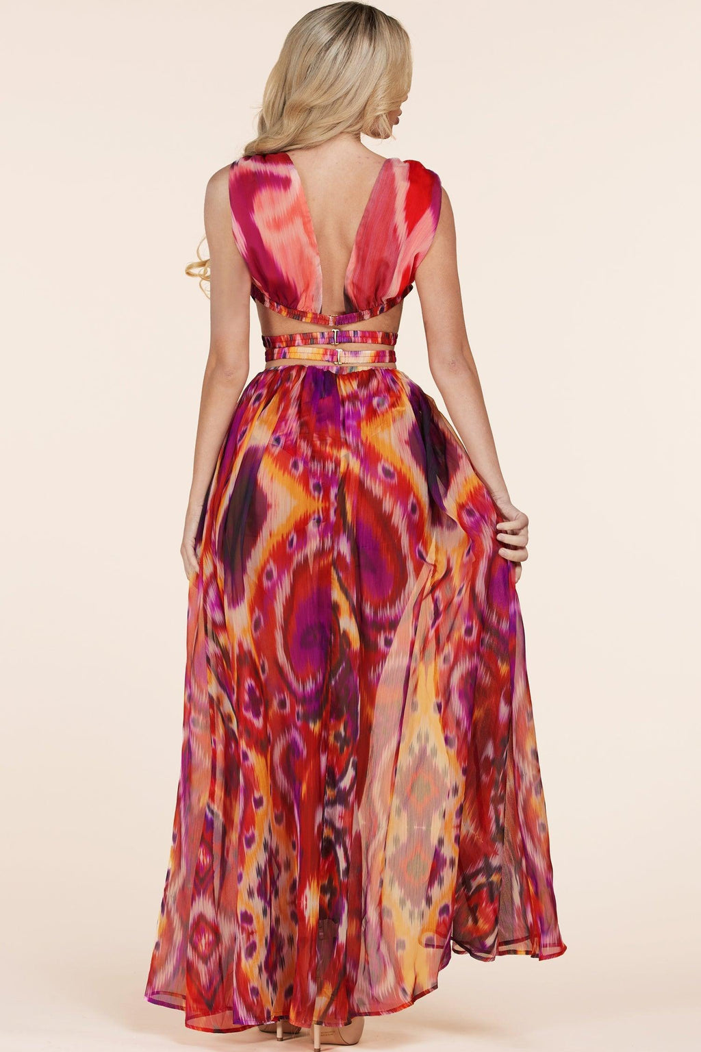 DOUBLE SLITMAXI DETAIL WAIST DRESS - PRIVILEGE 