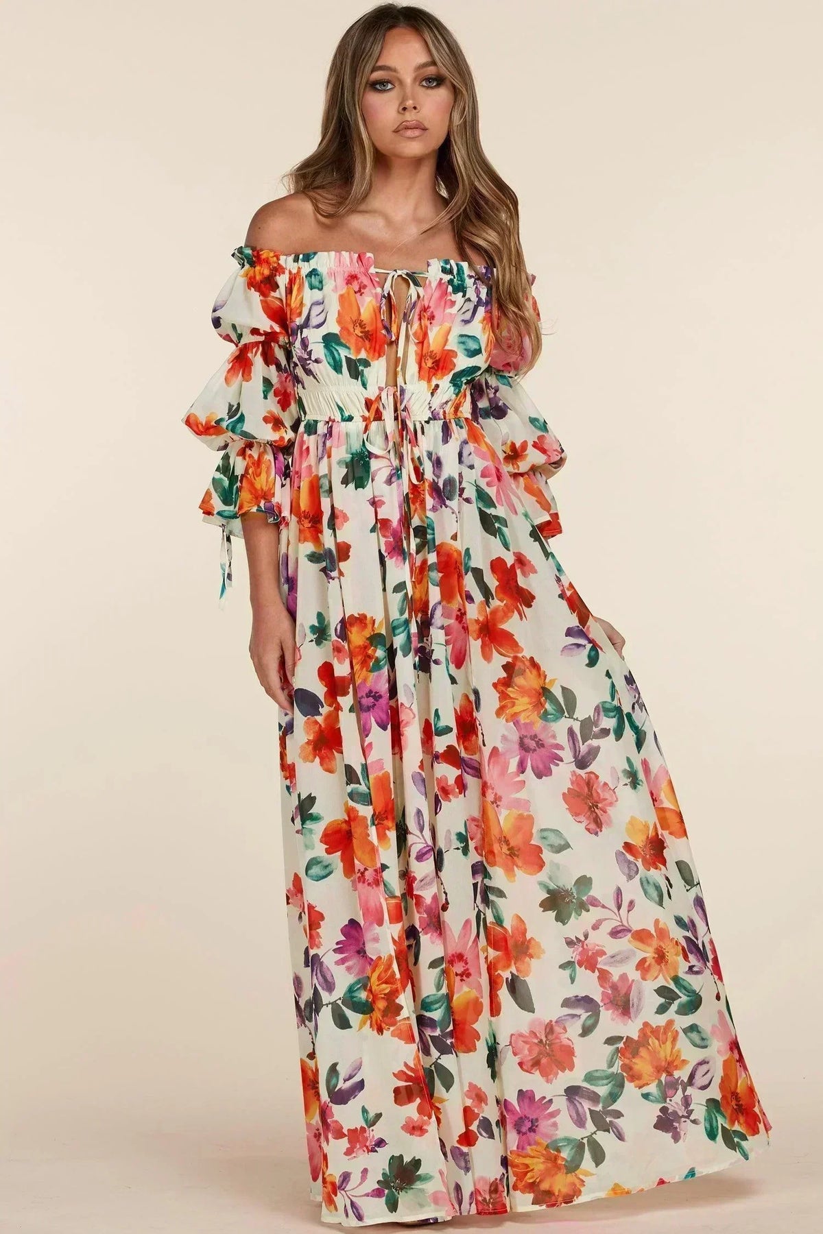 OFF SHOULDER MAXI FLORAL DRESS - PRIVILEGE 