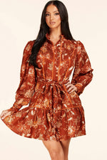 RUST VINTAGE FLORAL MINI DRESS - PRIVILEGE 