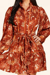 RUST VINTAGE FLORAL MINI DRESS - PRIVILEGE 