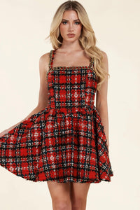 RED TWEED MINI DRESS - PRIVILEGE 