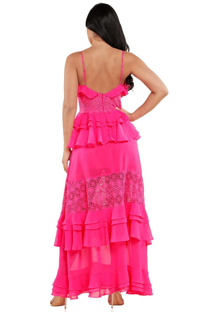 CROCHET FUSHIA MAXI DRESS - PRIVILEGE 