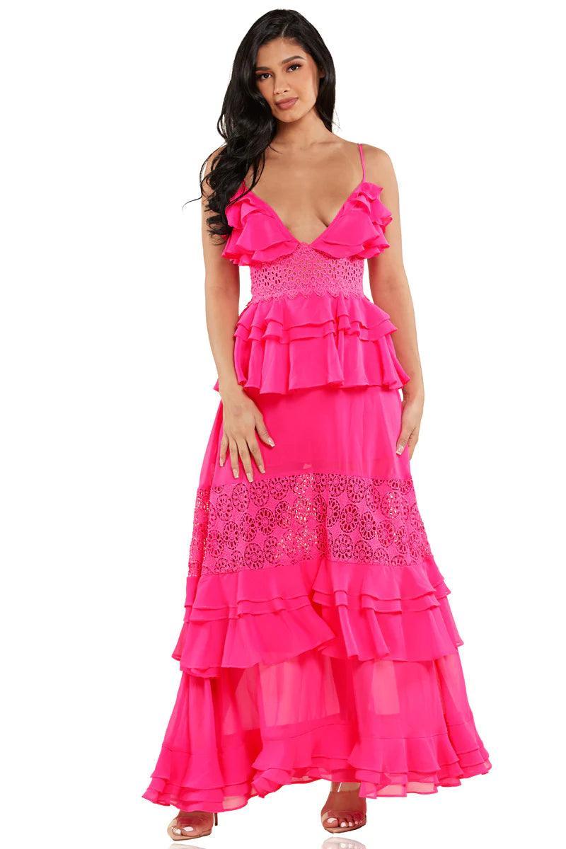 CROCHET FUSHIA MAXI DRESS - PRIVILEGE 