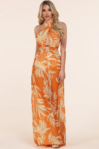 FLORAL LEAF PRINT ORANGE JUMPSUIT - PRIVILEGE 