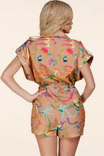 taupe romper features an allover colorful - PRIVILEGE 