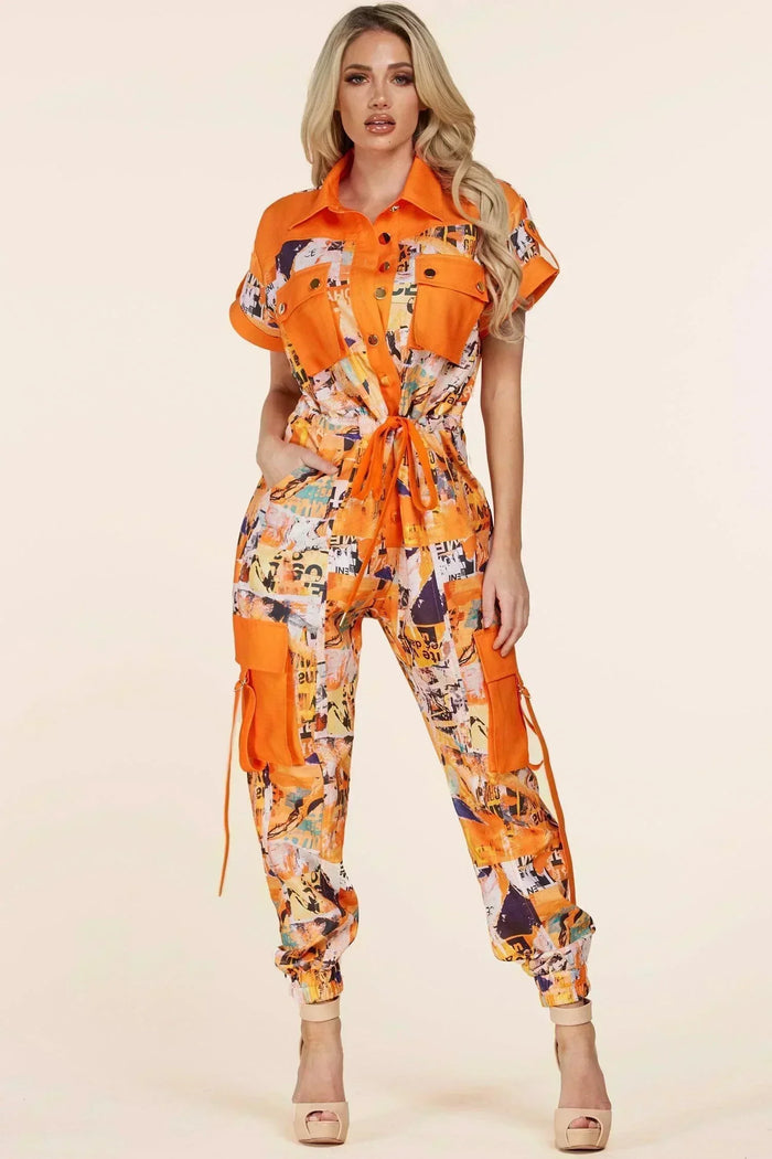 LETTER ART PRINT JUMPSUIT - PRIVILEGE 