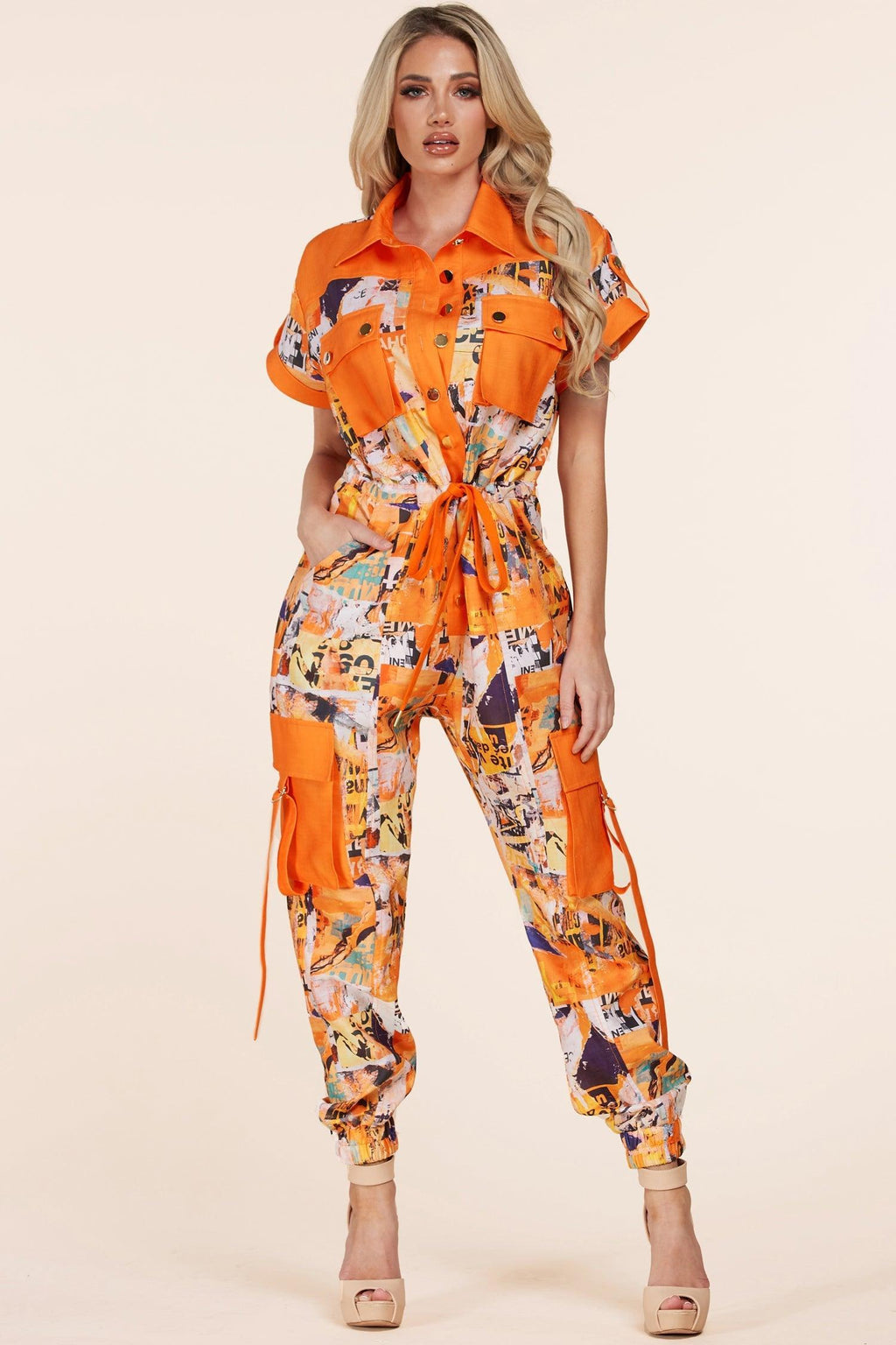 LETTER ART PRINT JUMPSUIT - PRIVILEGE 