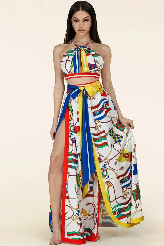 TWO PIECE MARINE SET WITH A SEXY HALTER TOP - PRIVILEGE 