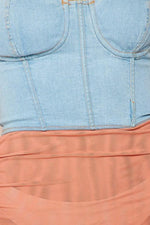 Denim midi dress with sheer rushed detail - PRIVILEGE 